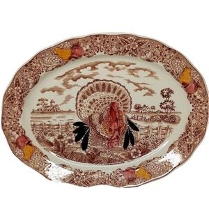Stone King Tom Turkey Serving Platter Oval American Tradition Thanksgiving Decor